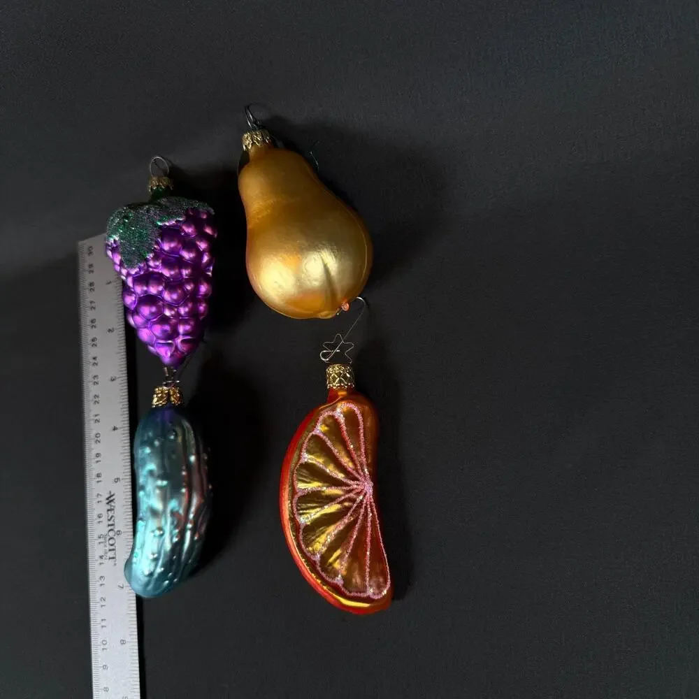 Lot of 4 Old World Christmas Inge-Glas Glass Fruit Ornaments Grape Pear Orange